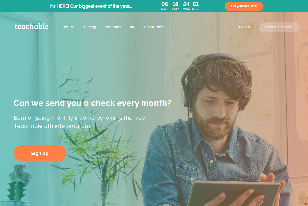 Teachable's Affiliate Program Landing Page (Screenshot)