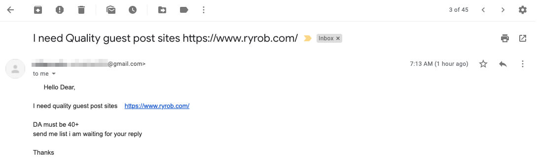 Awful Blog Outreach Email Example Screenshot So Much Wrong