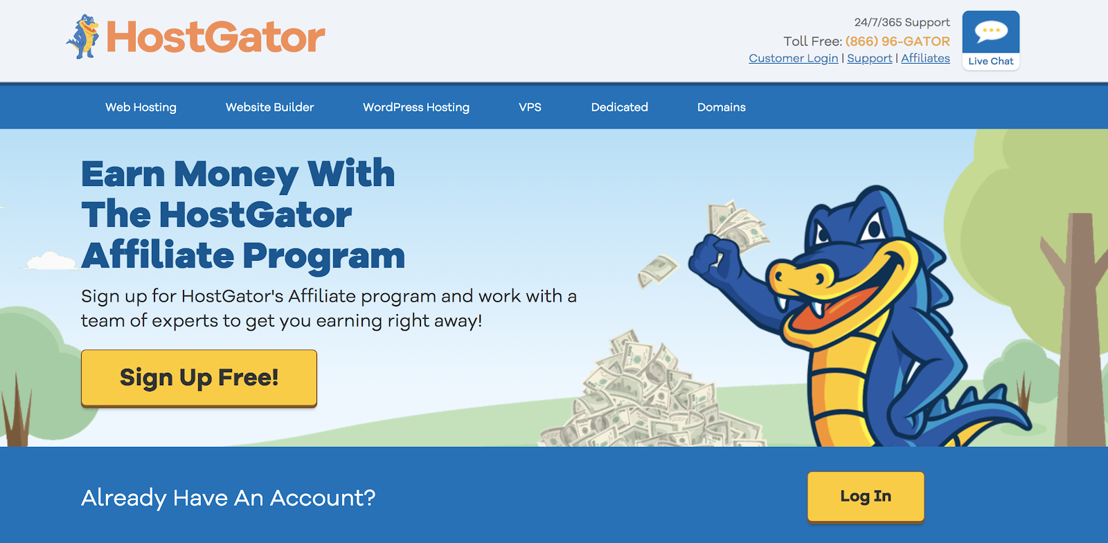 HostGator's Affiliate Program Landing Page (Screenshot)