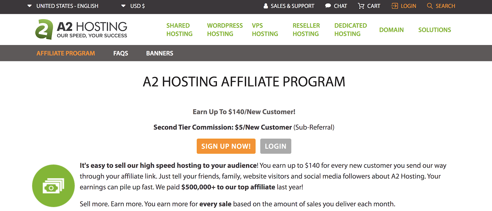 A2 Hosting Referral Program Page (Screenshot)