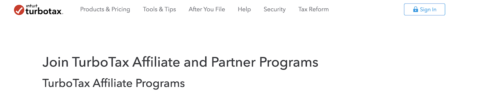 TurboTax Affiliate Program Landing Page (Screenshot)