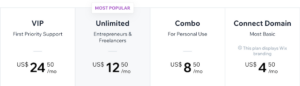 Pricing for Wix's Website Builder
