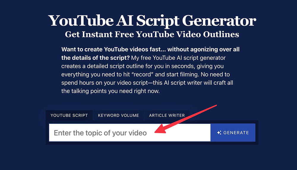 YouTube AI Script Generator Tool (Screenshot of Video Script Generator Example)