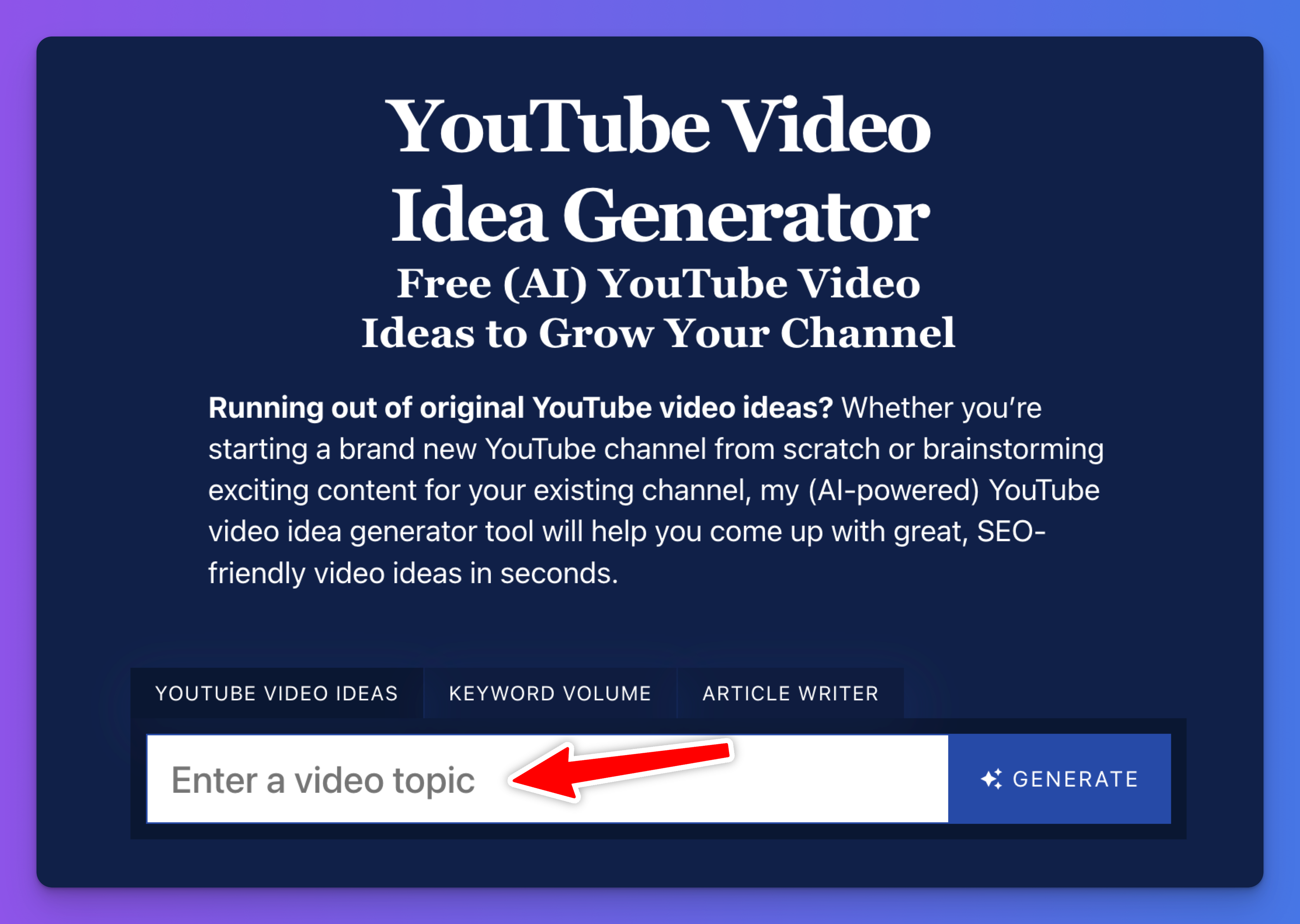 YouTube Video Idea Generator Free (AI) YouTube Video Ideas to Grow Your Channel Featured Image