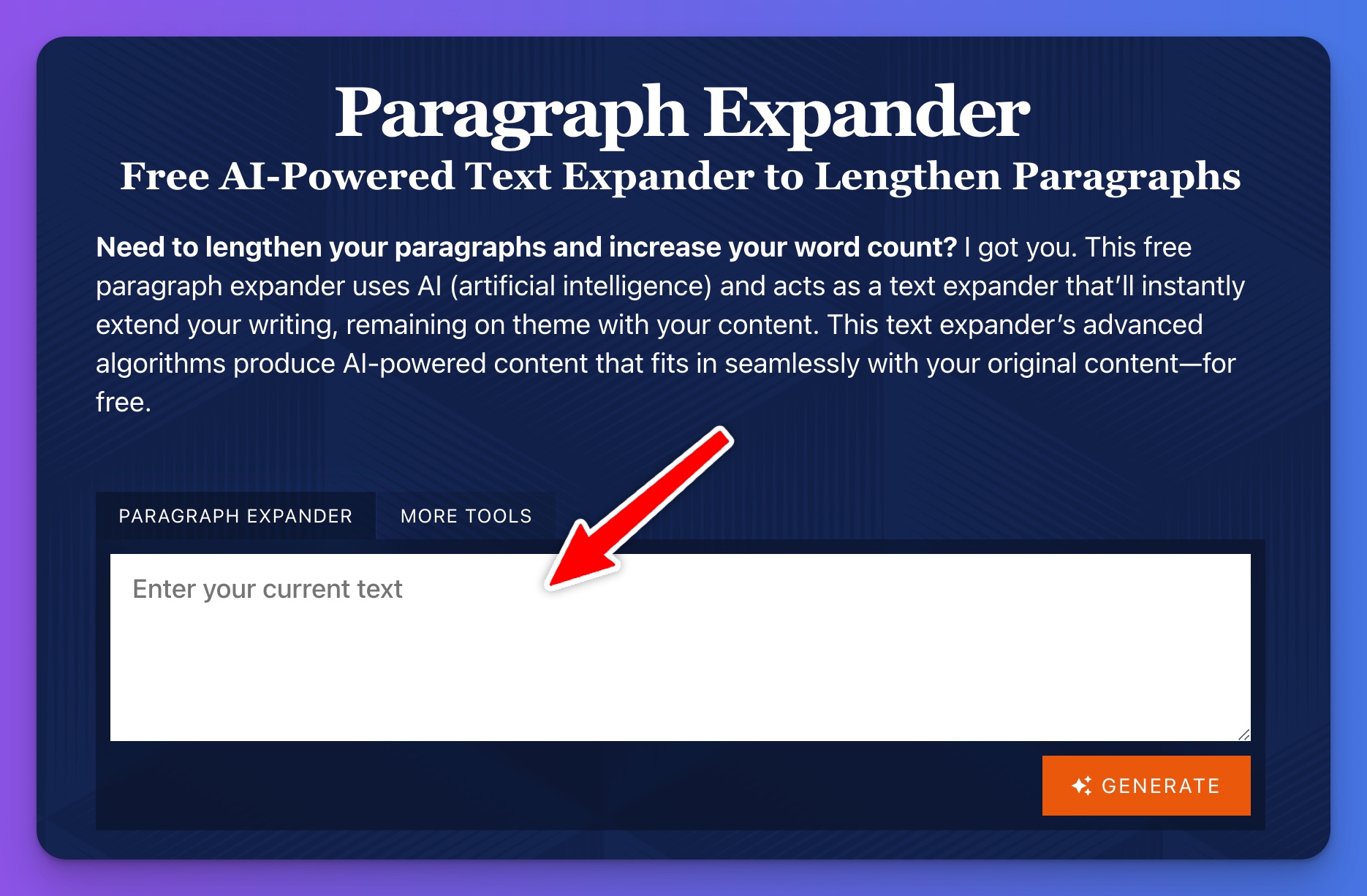 Paragraph Expander Free AI-Powered Text Expander to Lengthen Paragraphs (Tool Screen Shot)