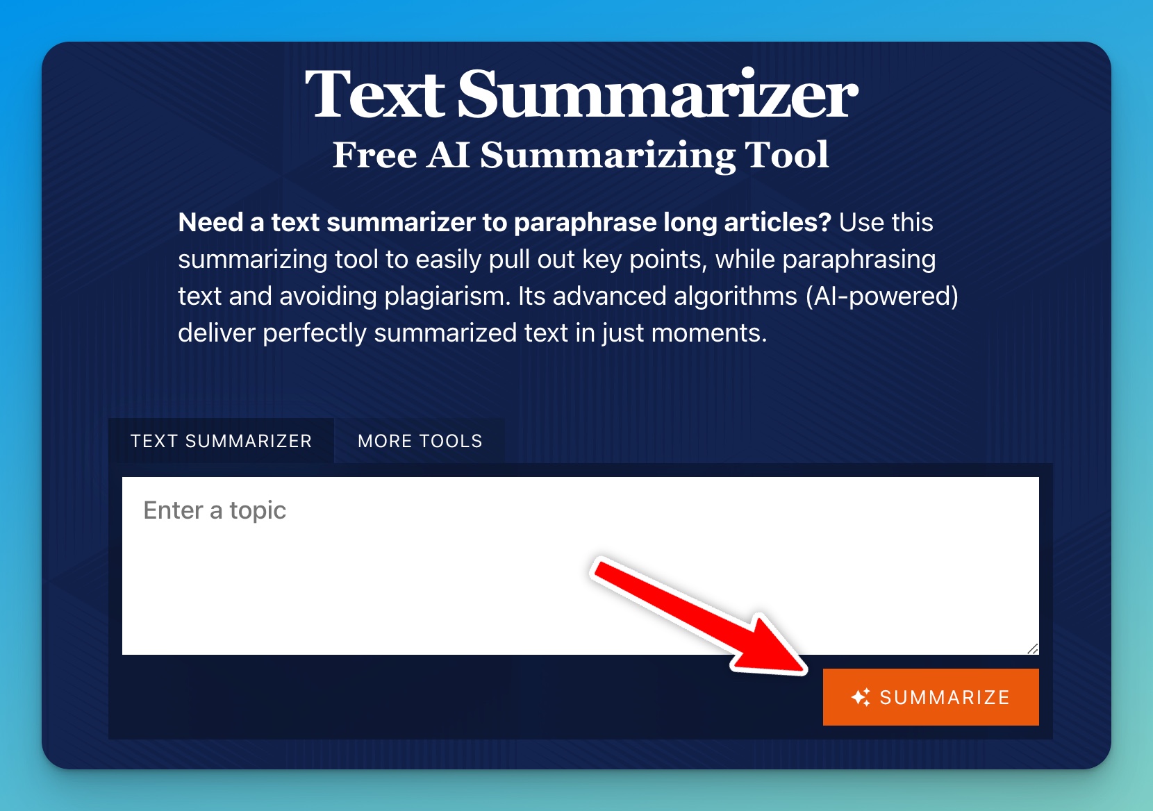 Text Summarizer Free AI Summarizing Tool (Screen Shot of Tool)