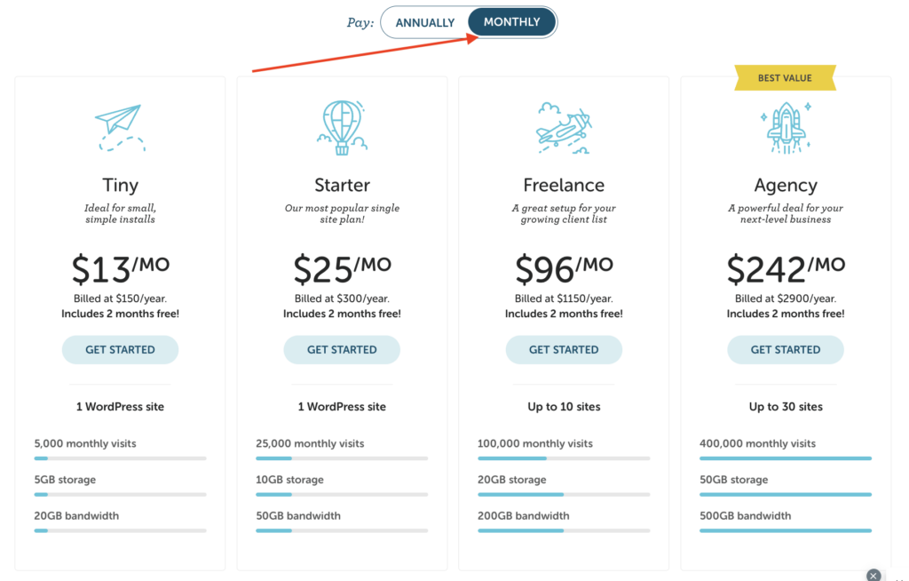 Flywheel Billed Monthly Web Hosting Plans for Bloggers