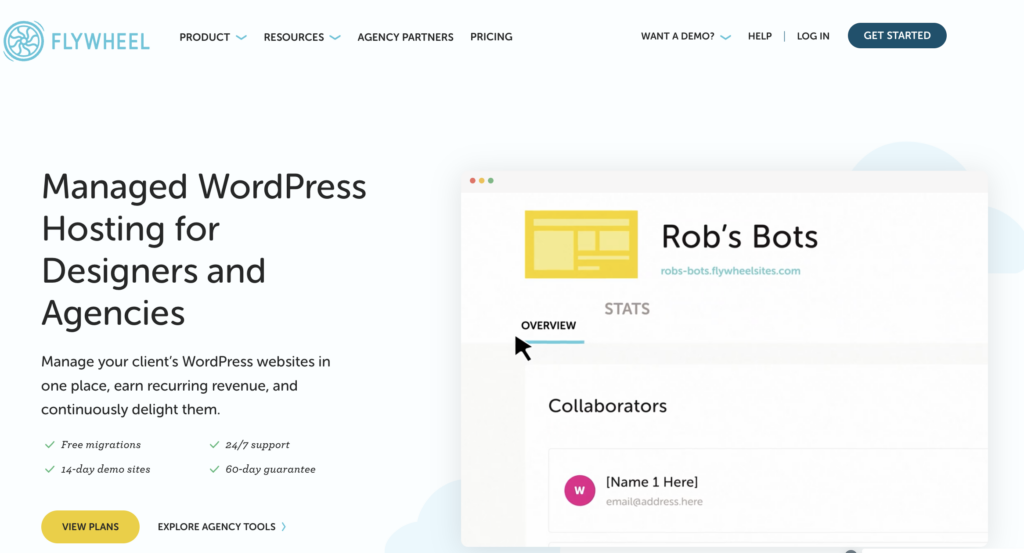 Flywheel Homepage Screenshot (Hosting Options)