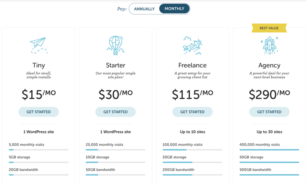 Flywhel Managed WordPress Hosting Pricing Plans (Screenshot)