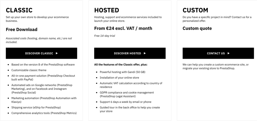 Best Ecommerce Website Builders - PrestaShop Pricing