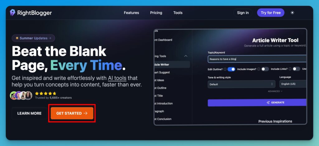RightBlogger Get Started Button
