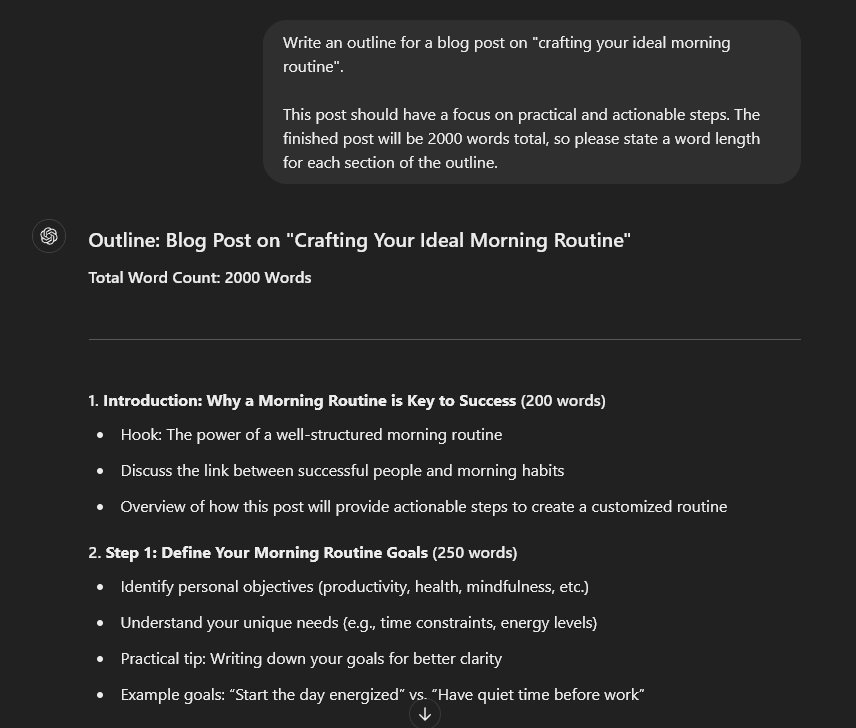 Blog post outline created with ChatGPT