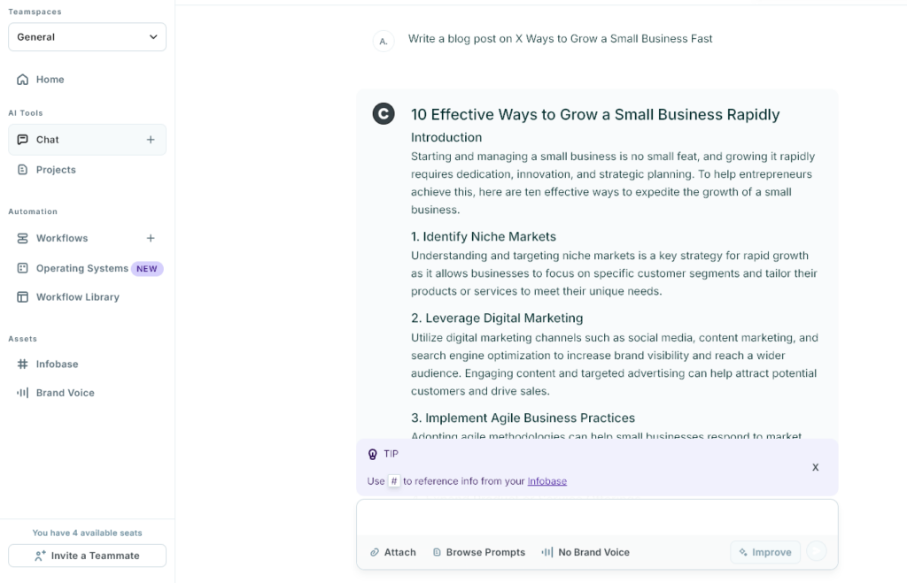 AI Writing tool Copy.ai in action