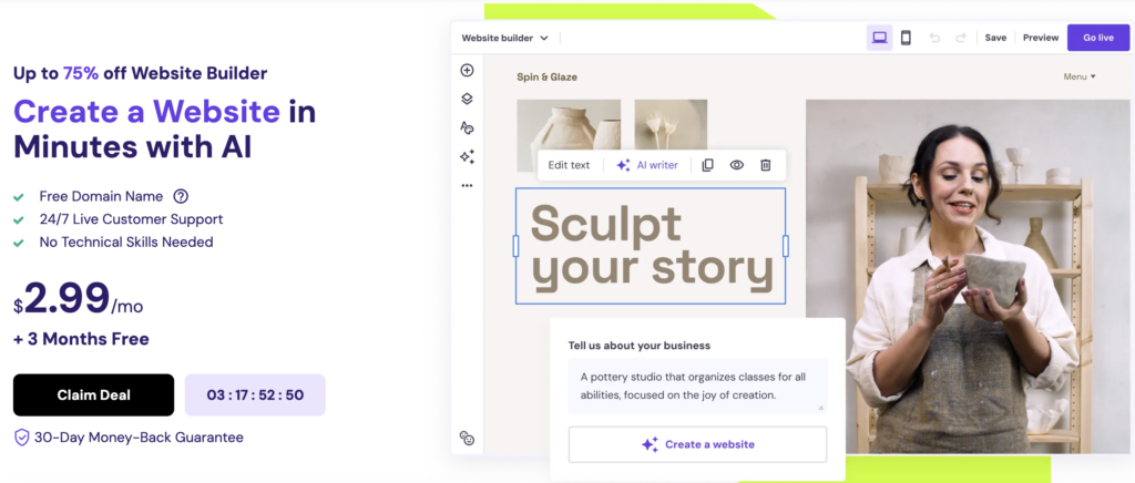 ecommerce website builders - Hostinger (previously Zyro)