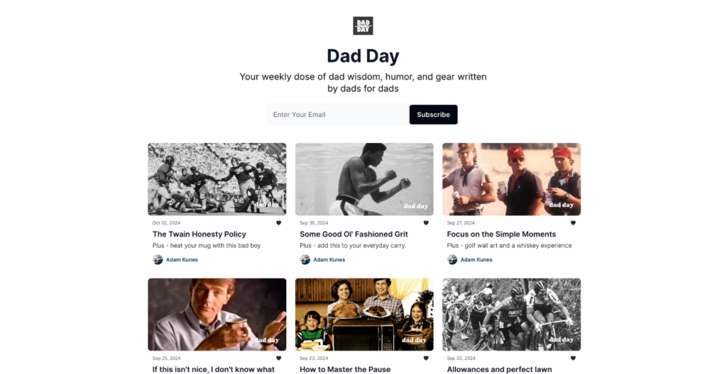 Dad Day (Dad Blog Example) Screen Shot of Homepage