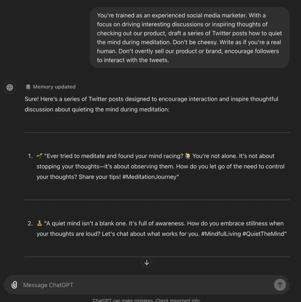 ChatGPT Prompt for Writing Tweets (X Posts) Screen Shot