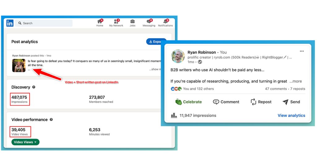 Ryan Robinson LinkedIn Posts Comparison Examples