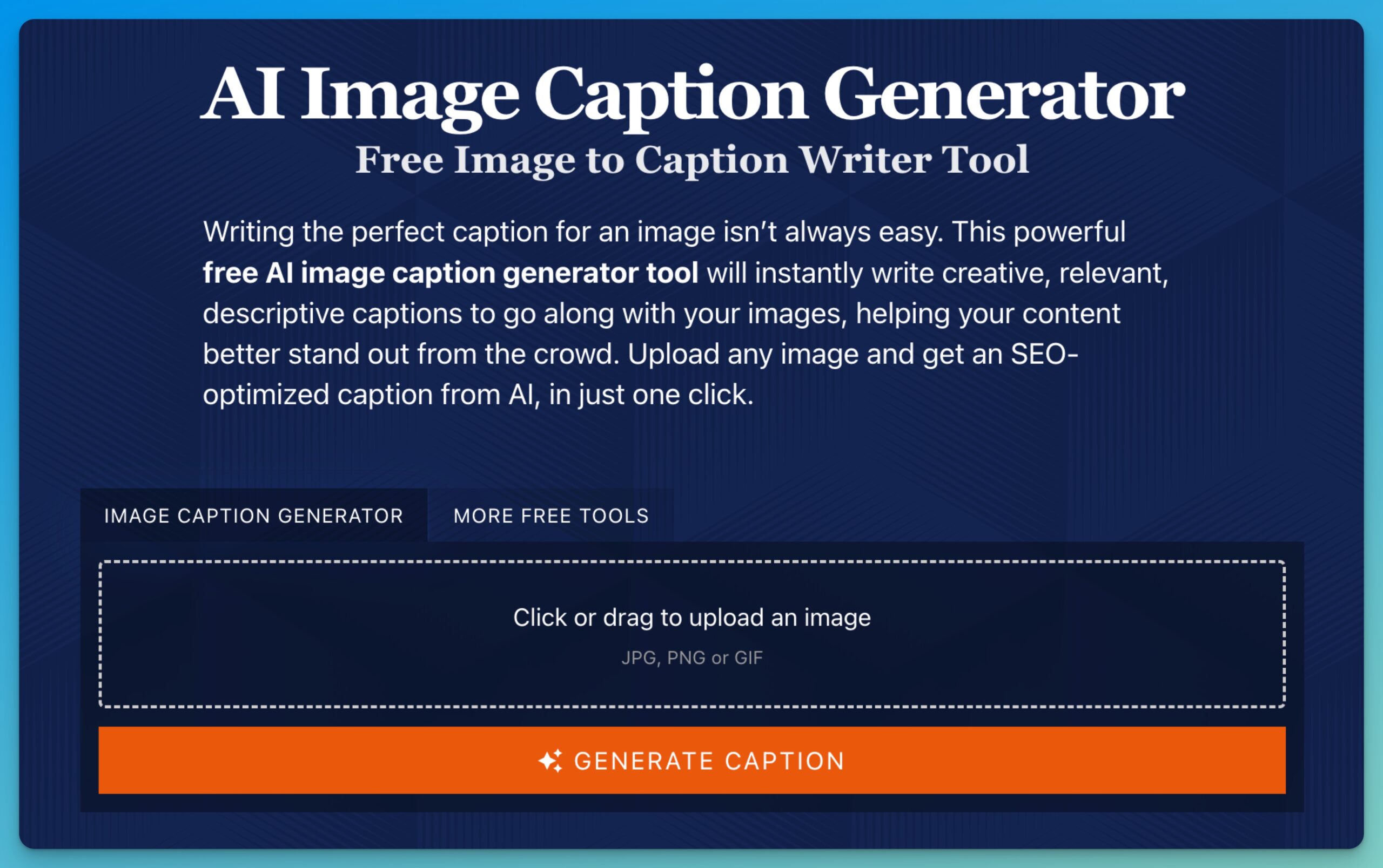 AI Image to Caption Generator Tool (Free Tool to Write Image Captions with AI) Tool Screen Shot