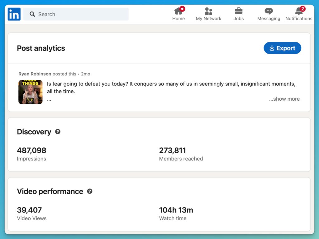 Creator Led Growth Example (Ryan Robinson LinkedIn Post)