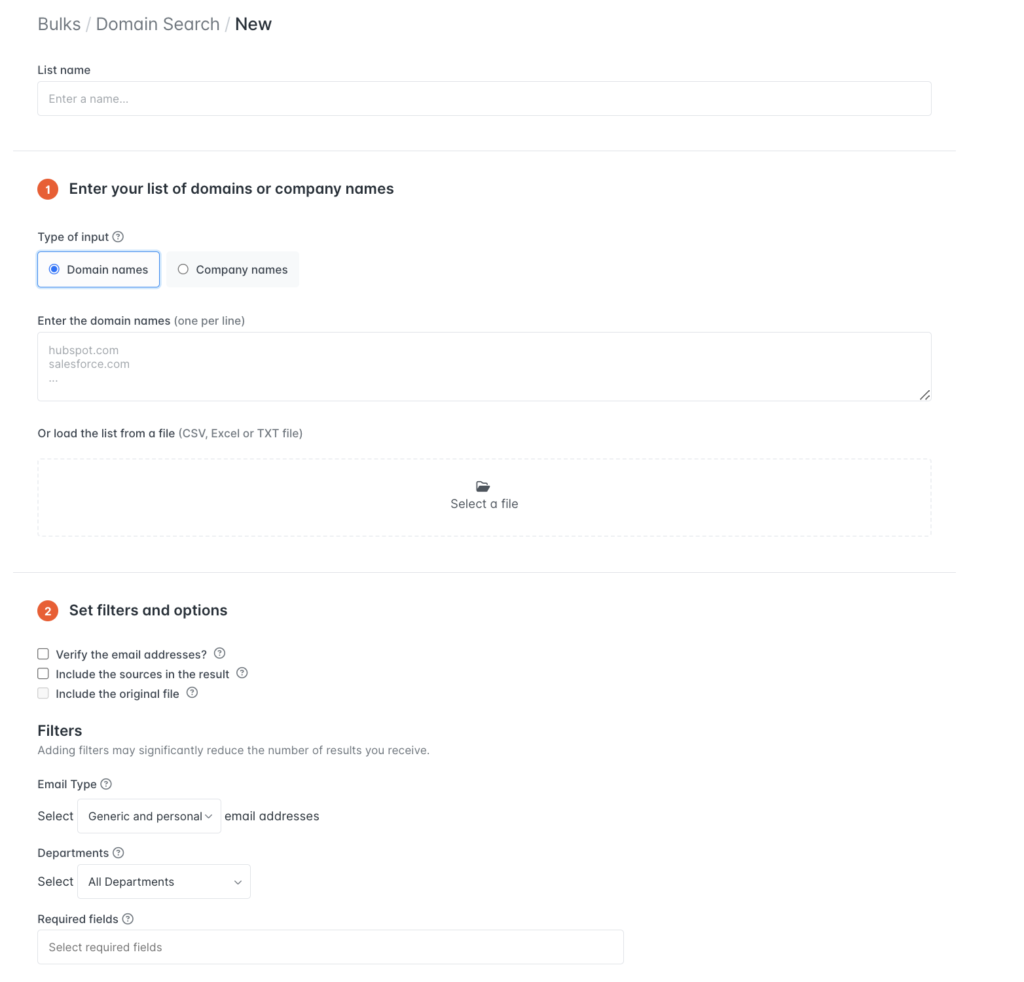 How to Do a Bulk Domain Search in Hunter (Screen Shot)