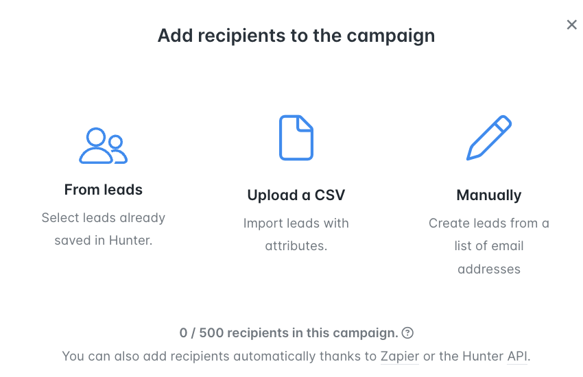 Adding Recipients to a Cold Email Campaign in Hunter