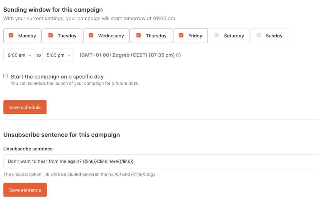 Email Sending Window Settings in Hunter