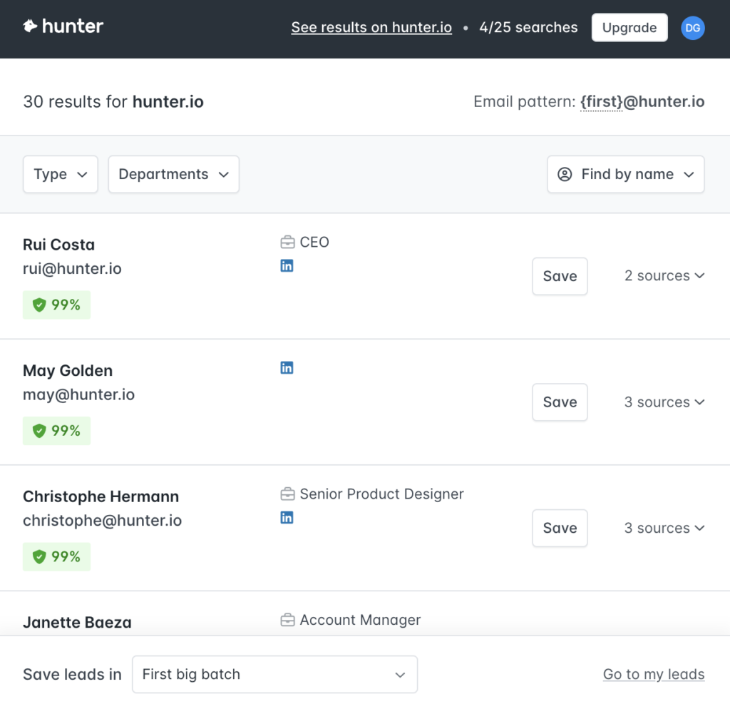 Hunter Chrome Extension (Screen Shot)