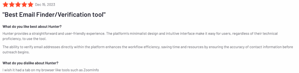 Example of Another Hunter Review (Email Finder Tools)