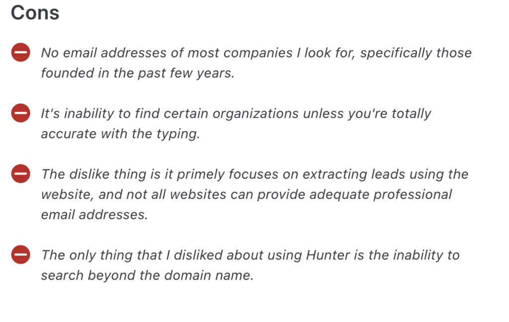 Cons of Hunter.io (Review) Screen Shot