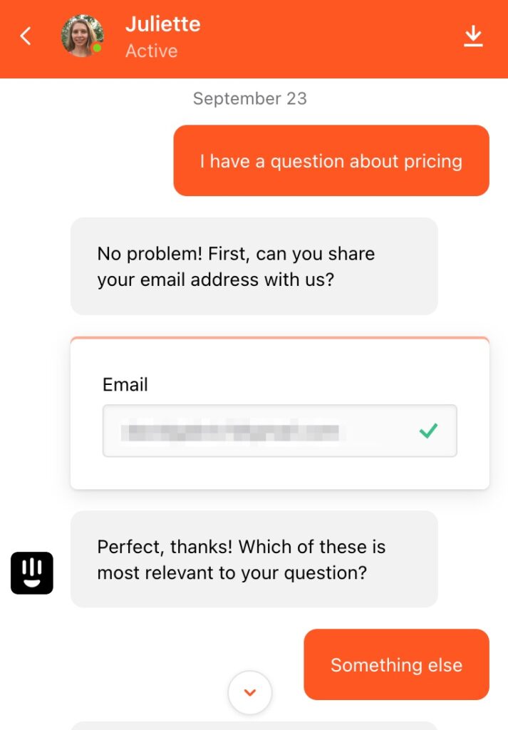 Hunter Customer Service Chat Screen Shot
