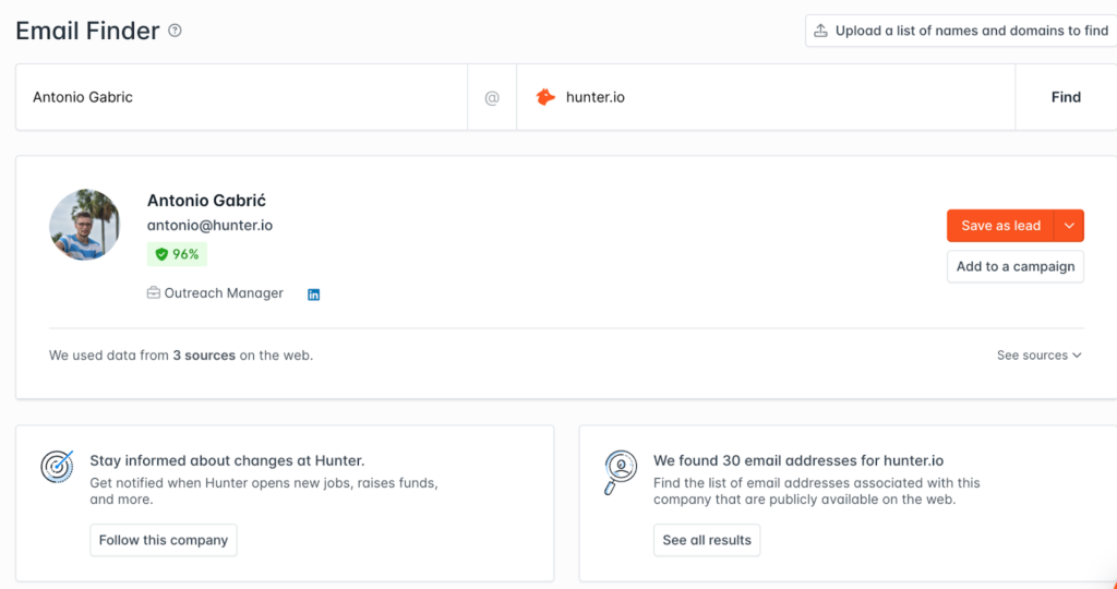 Email Finder Tool in Hunter (Review)